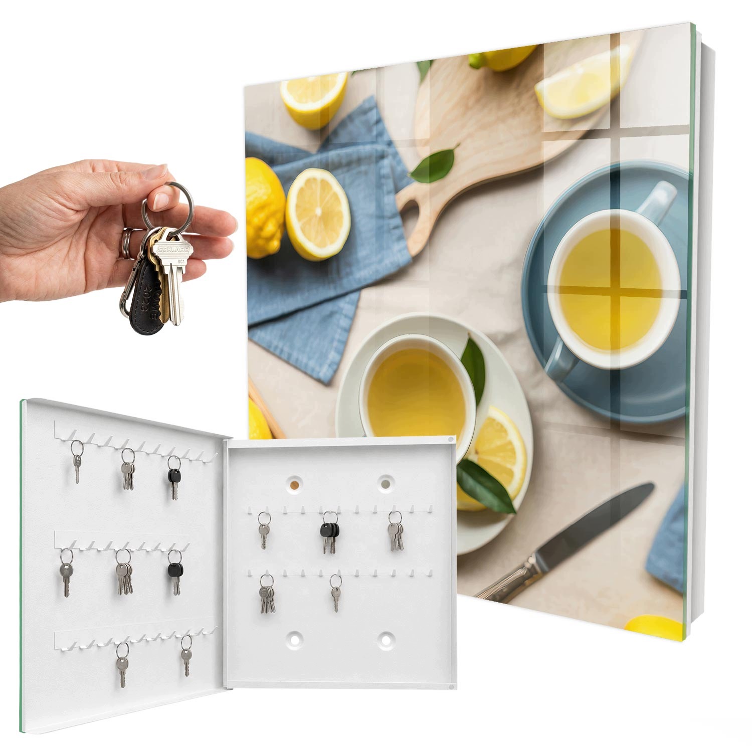 Věšák Organizér Zásobník na klíče Citronové Ráno Bílá Levá 30x30 cm