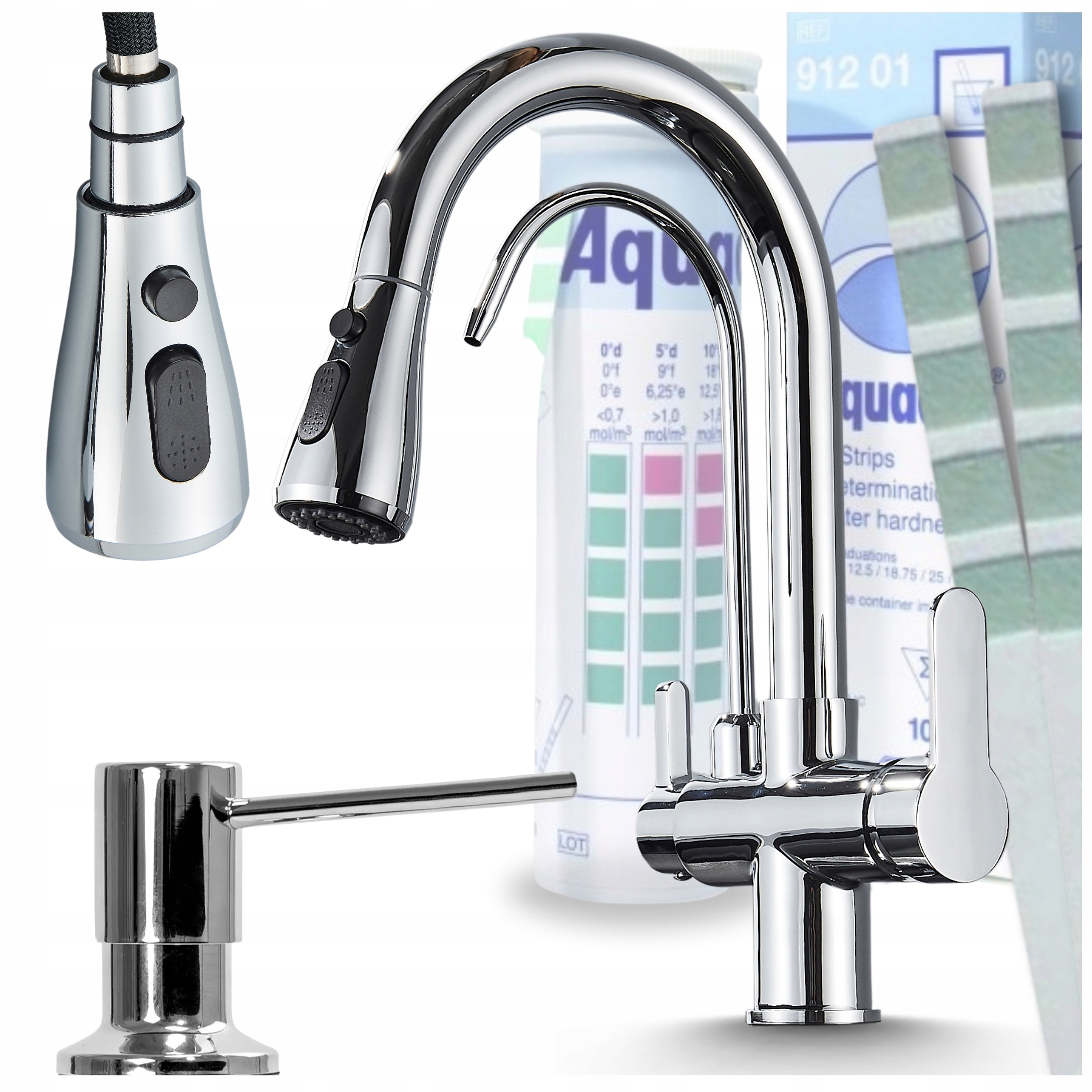 Kuchynský kohútik s výsuvným otočným strieborným výtokom Chrómová batéria Slúchadlo