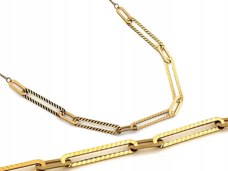 Zlatý náhrdelník 585 z velkých článků zdobeným povrchem r45 14K módní