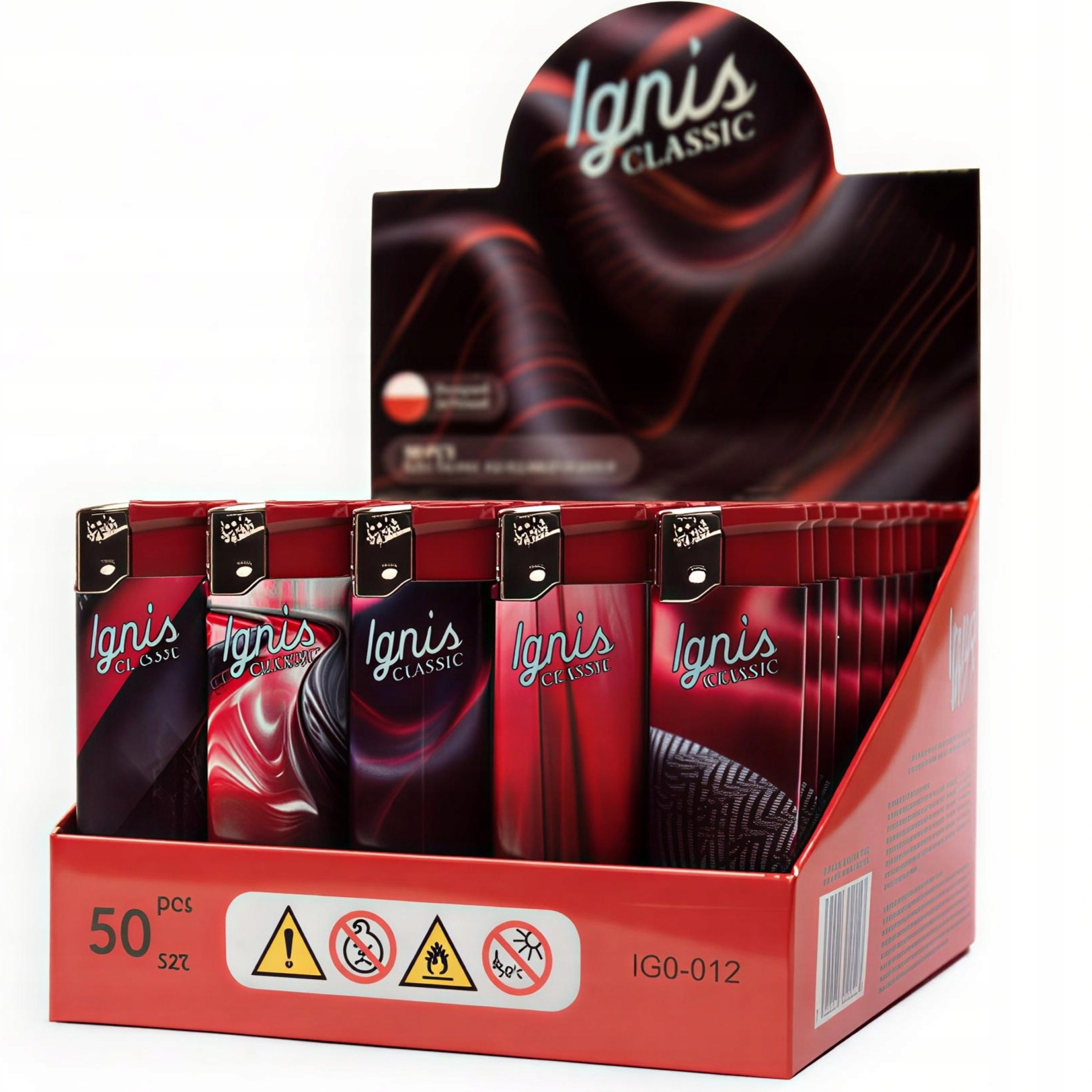 50x Zapalniczka Piezo Ignis Classic Electr. z Zaworkiem IG0-012 Red Carbon