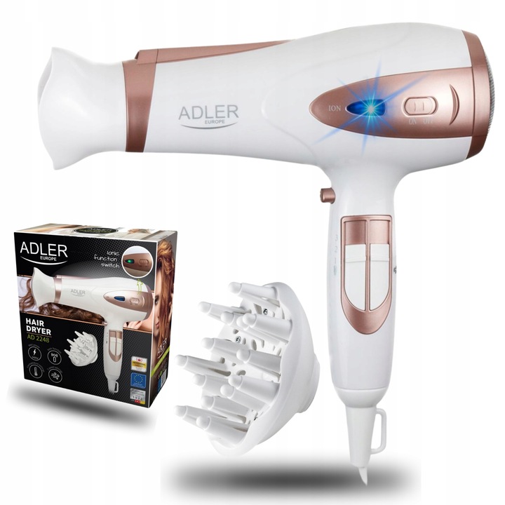 Suszarka AD 2248 2200W ION + dyfuzor Biała Profesjonalna