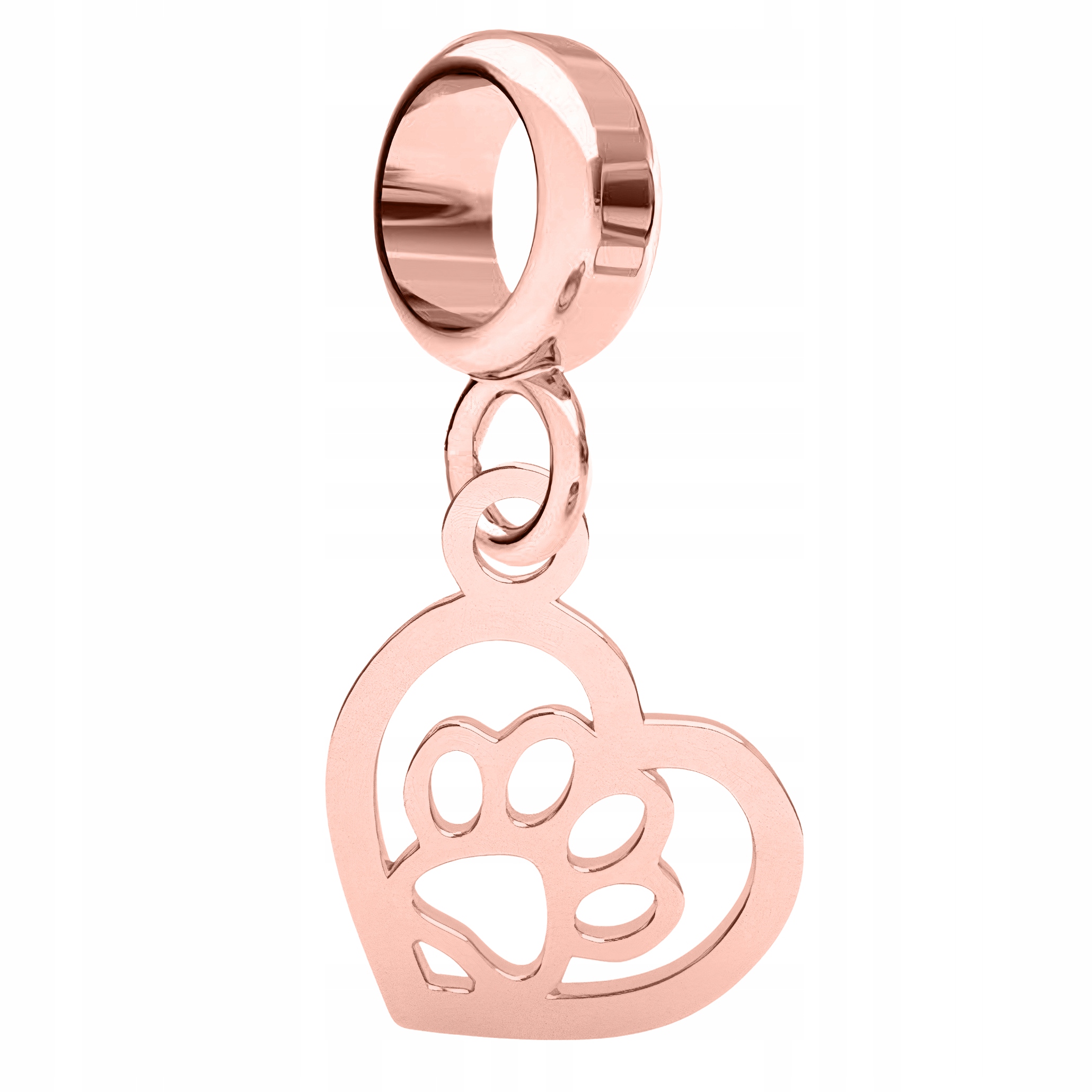 Charms Pozlacený s Psí kočičí tlapkou v srdci Srdce psa Kočičí Stříbro 925