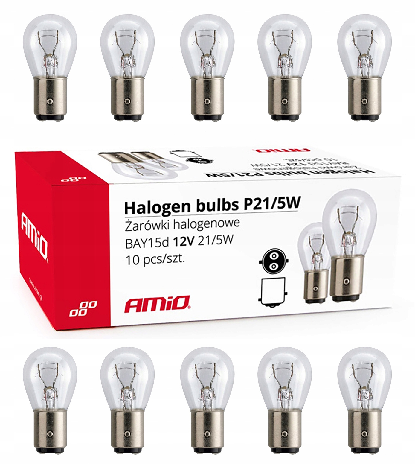 Żarówki samochodowe P21/5W BAY15D 12V 21W/5W 10szt. (E8) Amio