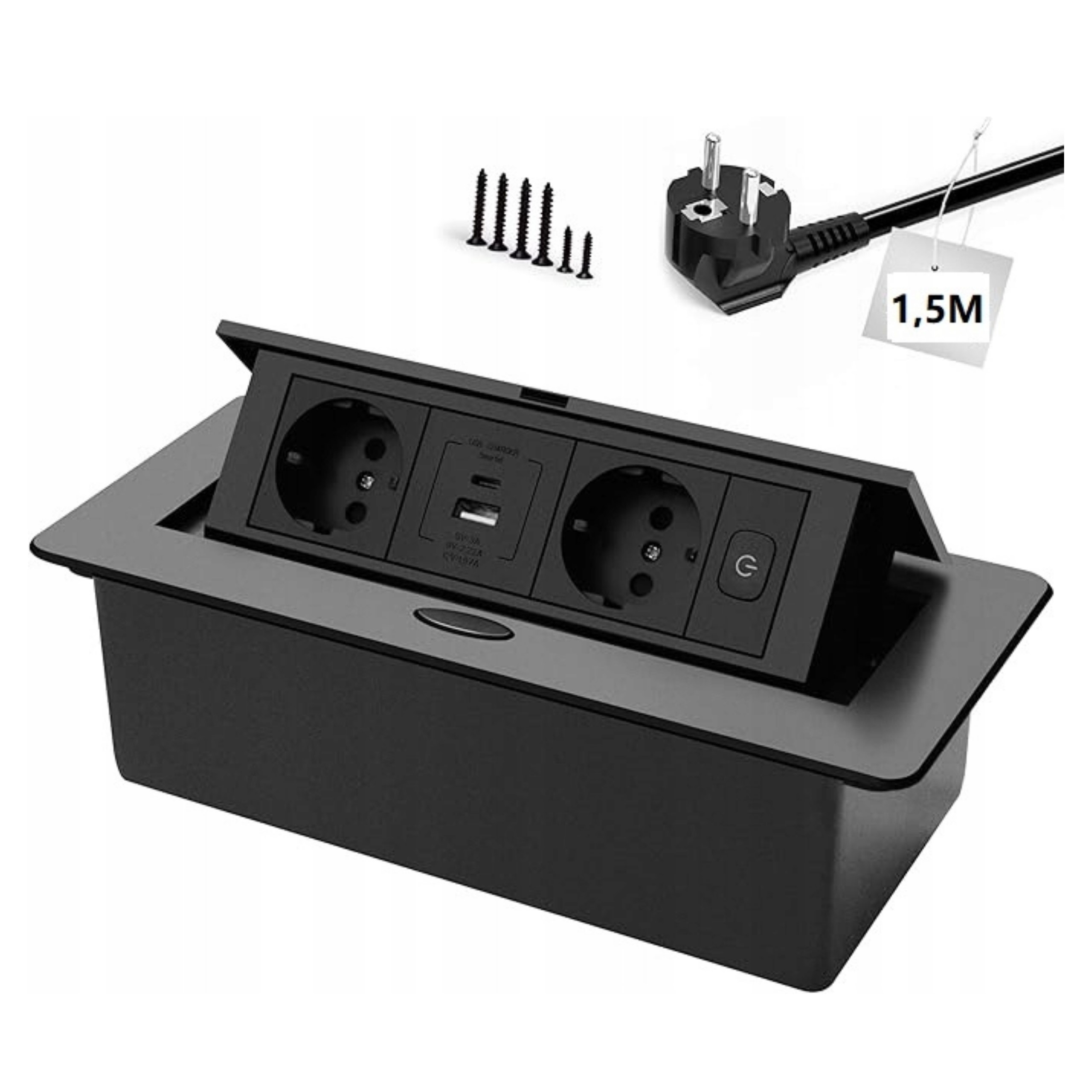 Zásuvka pro zabudování výsuvná stolní 2x230V Usb-c 20W rychlé nabíjení