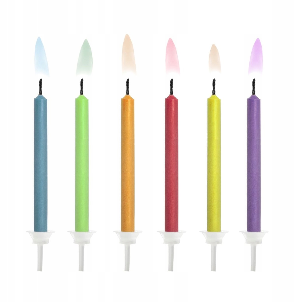 Świeczki urodzinowe KOLOROWE PŁOMIENIE 6 cm 6 szt dekoracja na tort