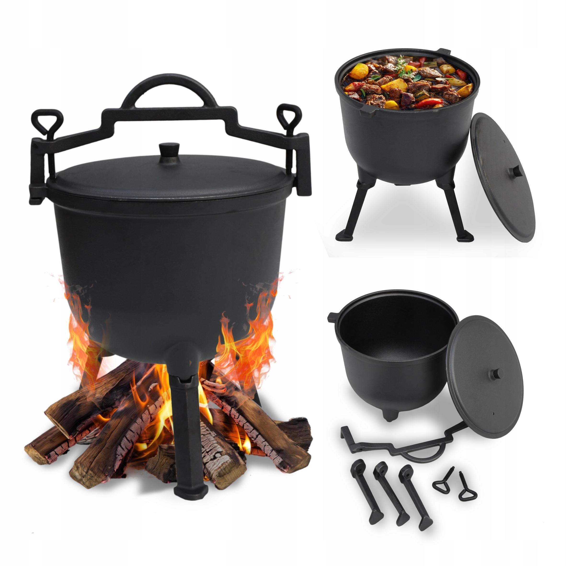 Litinový kotlík 10 l lovecký hrnec pečeně na oheň gril Dárek