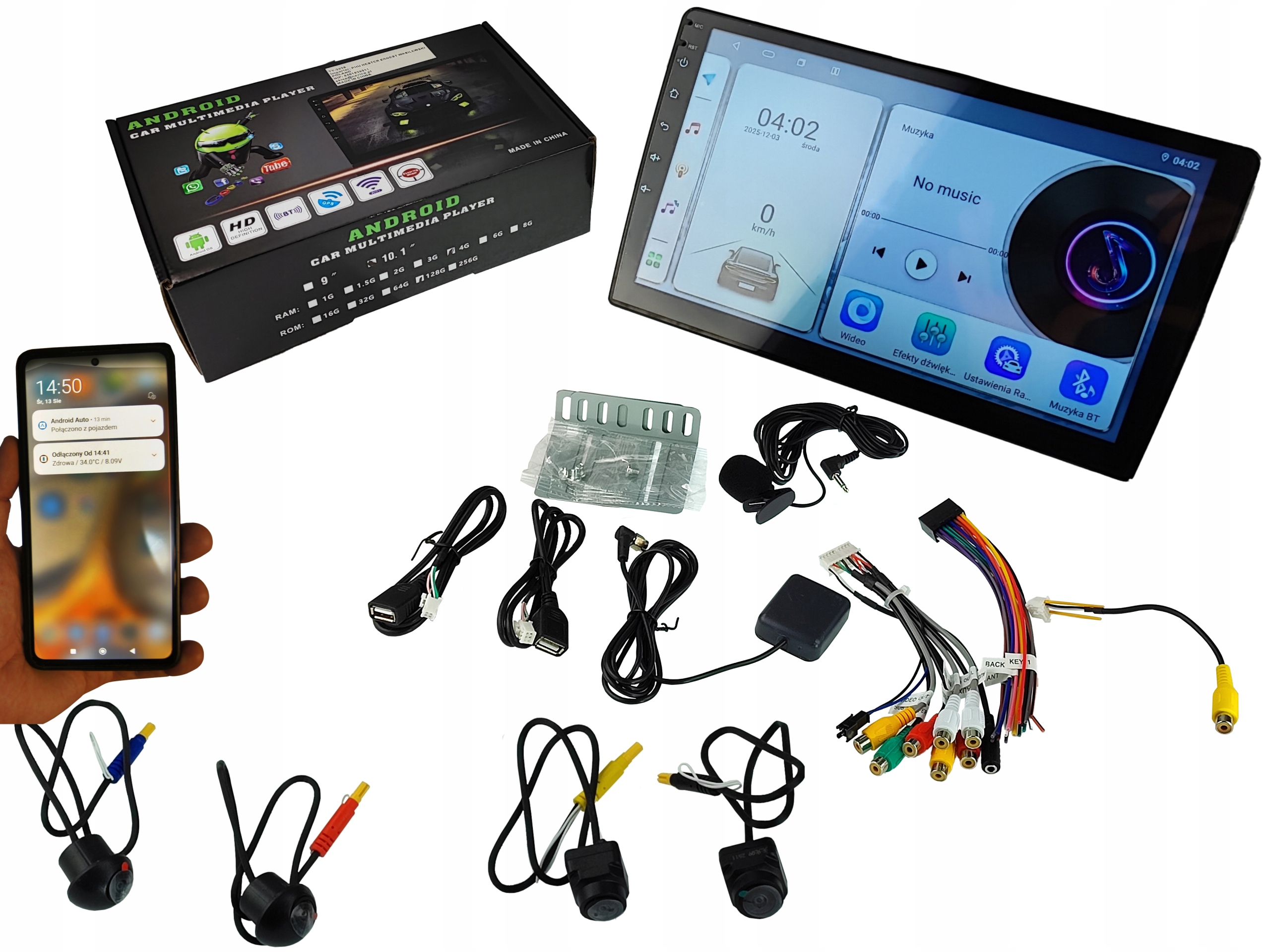 10cali Radio 4GB 64GB 8rdzeni Android Pl Gps Carplay Kamery 360+ Mikrofon