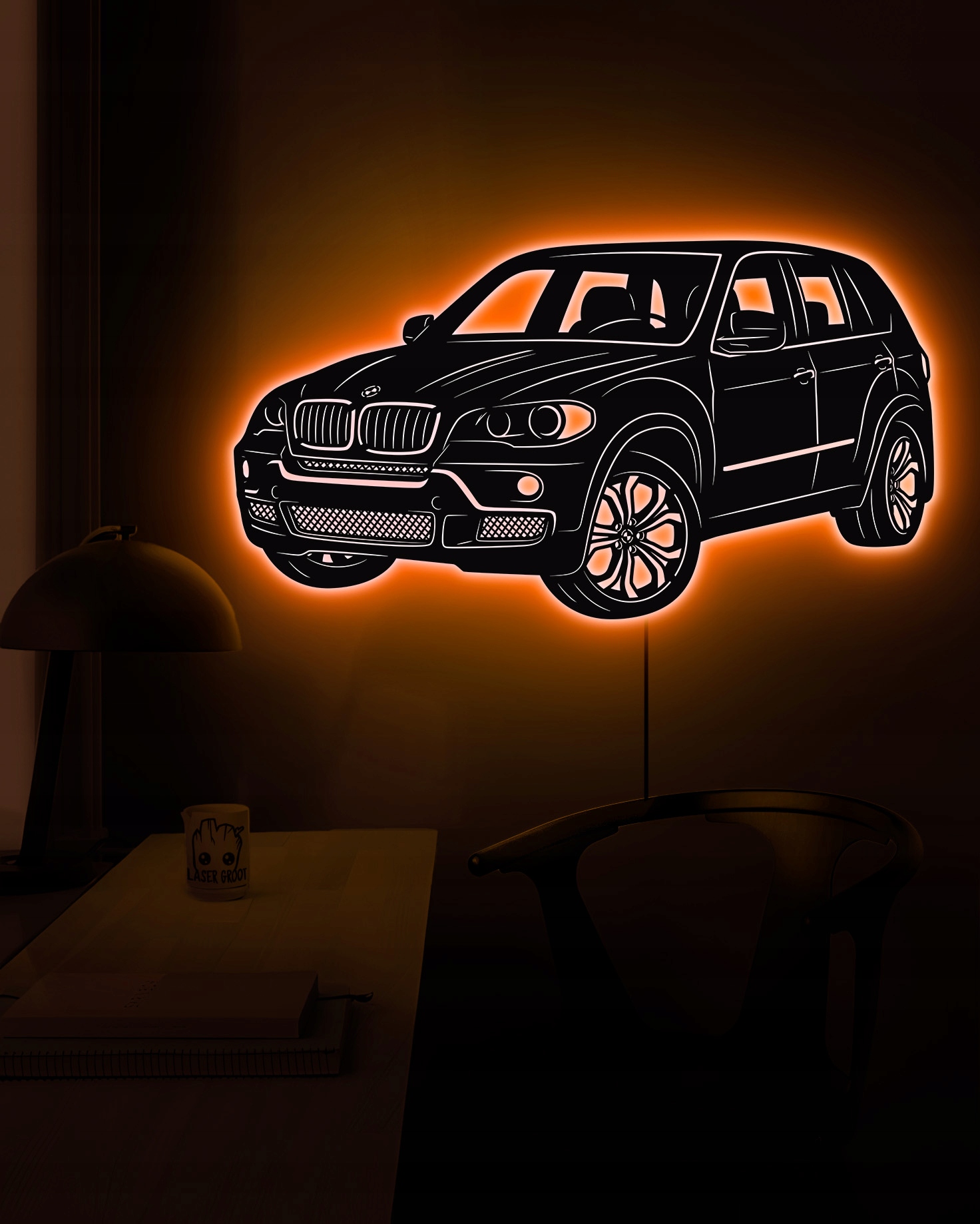 Dřevěný 3D obraz Bmw X5 e70 2007 Noční Lampa Led dálkové ovládání Dárek