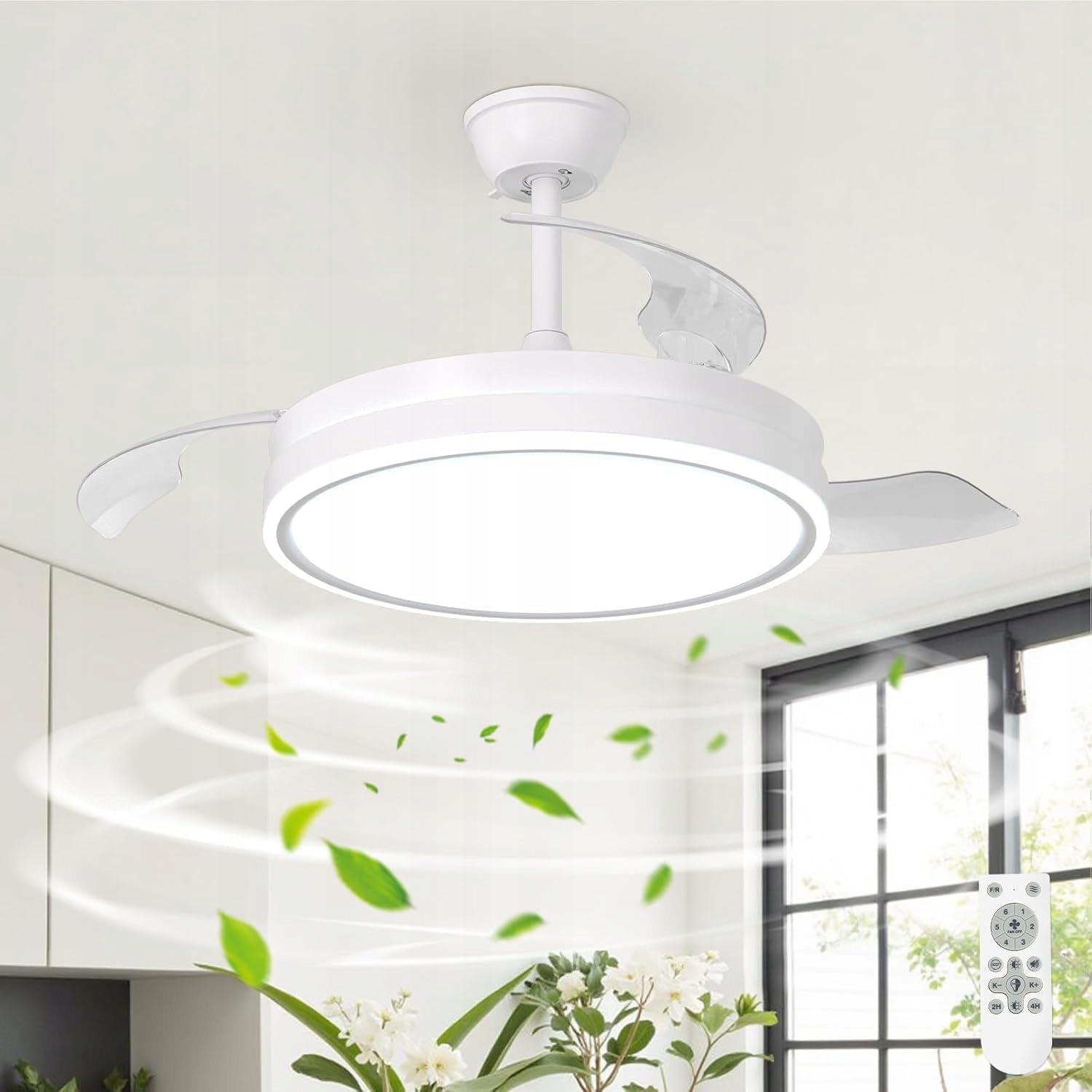 Wentylator Sufitowy Lampa Sufitowa Led Biały Salonu Ściemnialna+pilot 30W
