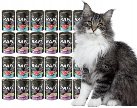 Rafi Cat Sterilised 24x400g MIX 2 smaki królik łosoś jagnięcina karma mokra
