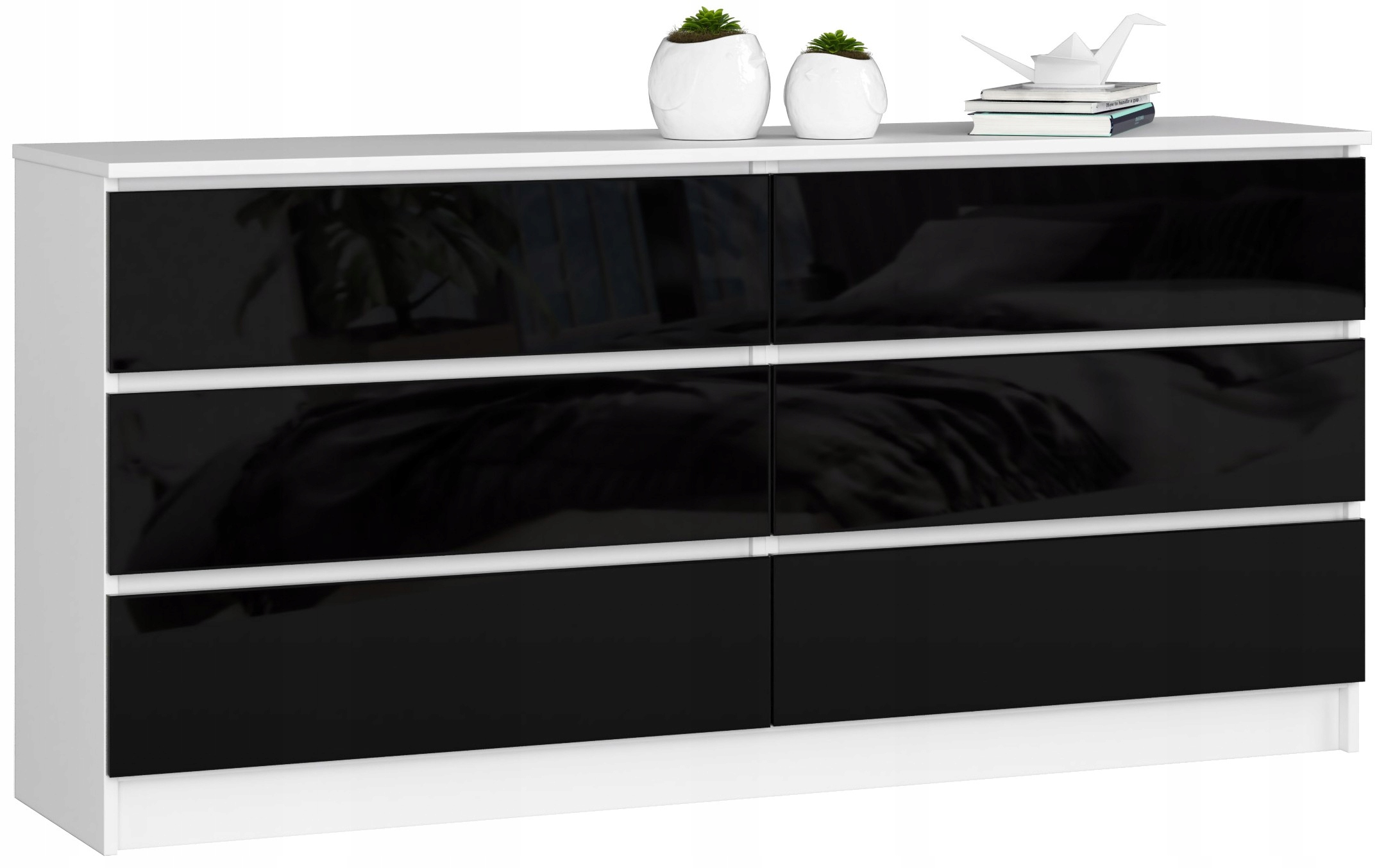 Komoda K160 6SZ Clp Pk Čierna Lesklá Akd