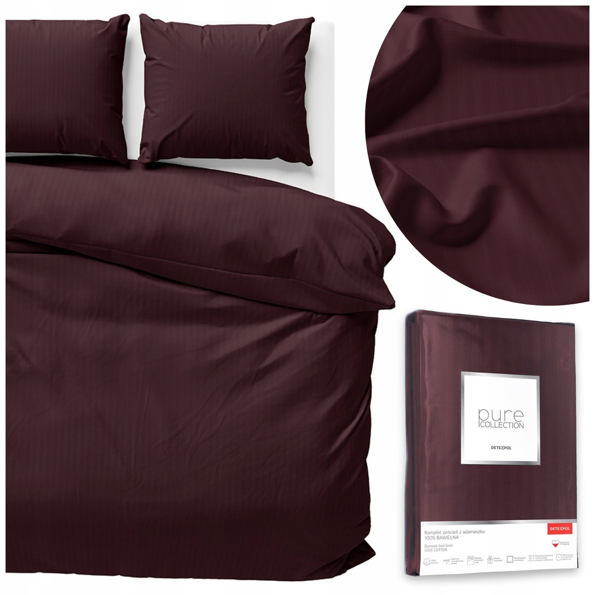 Pościel 220x200 poszewki 70x80 3 części Satynowa Bawełna Pure 19