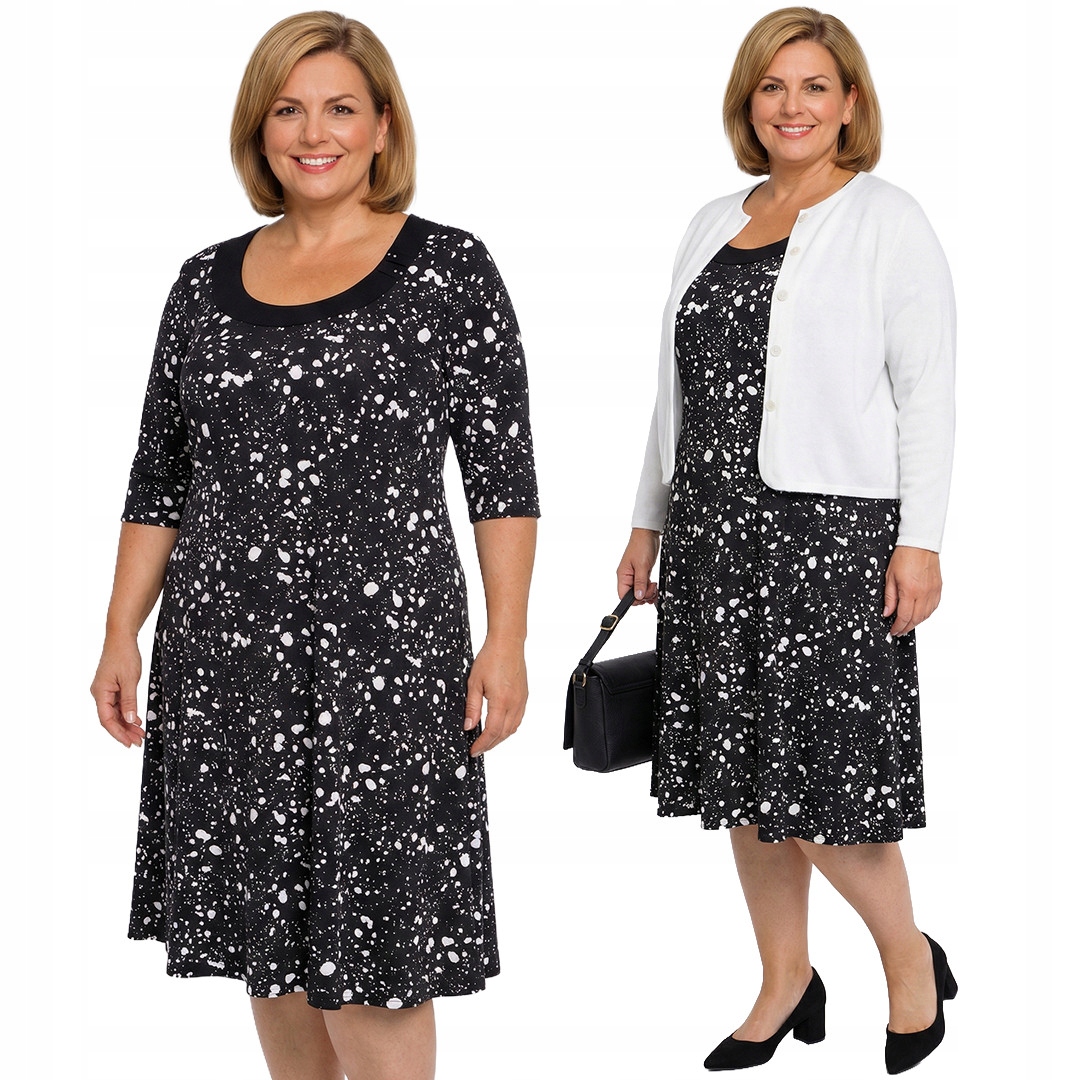 Černá šaty s bílými vzory a velikostí velikost 52/54