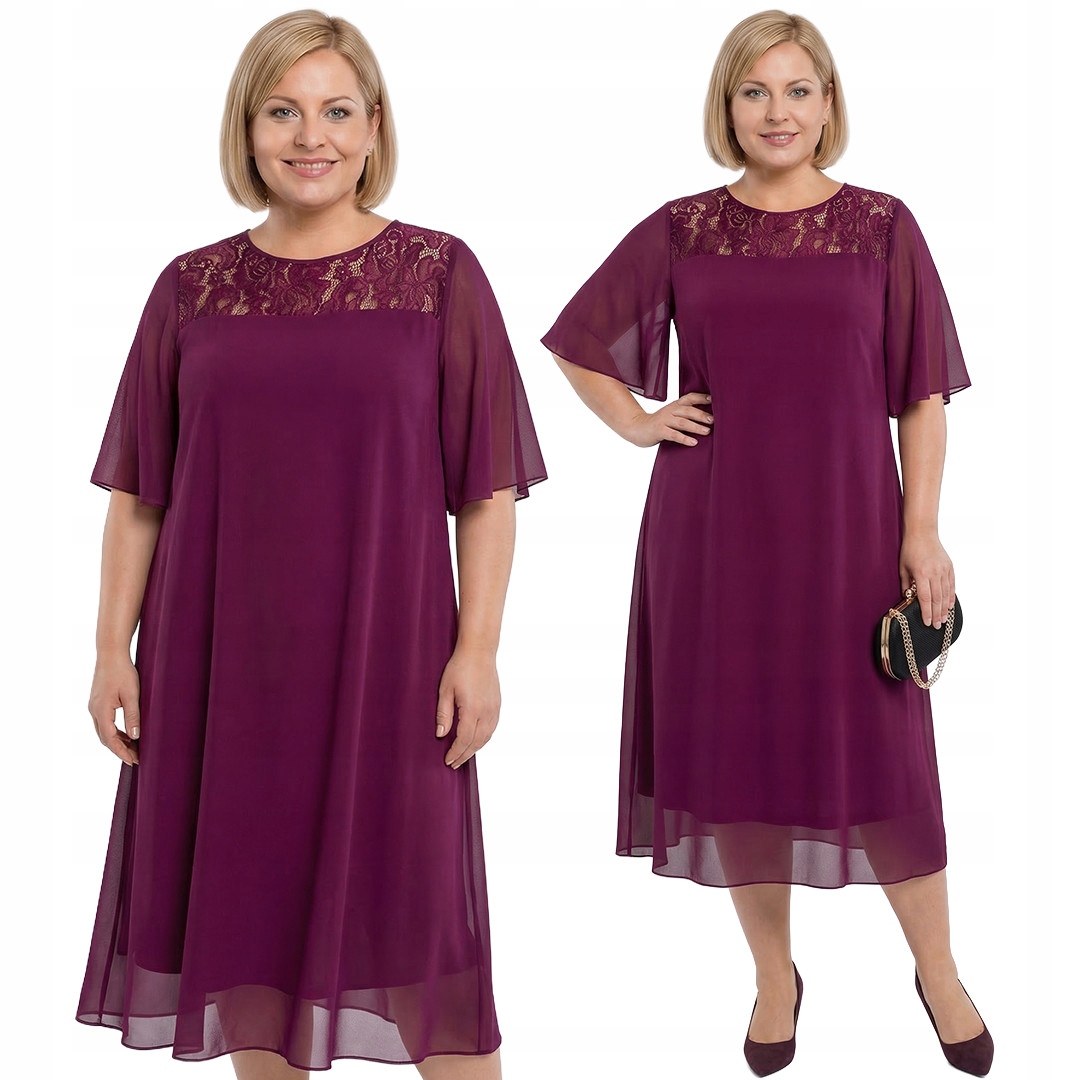 Śliwkowa sukienka z koronką plus size rozmiar 56