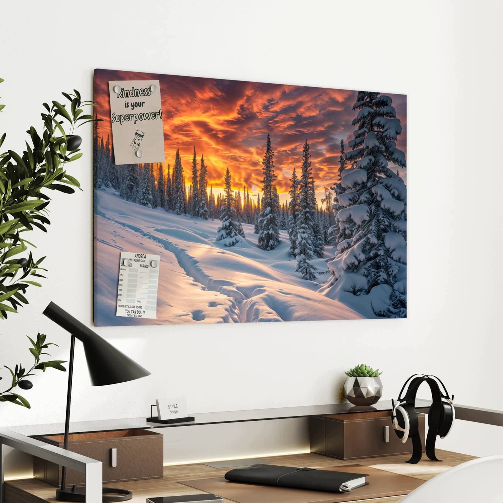 Magnetická tabule Zima Západ slunce 90 × 60 cm
