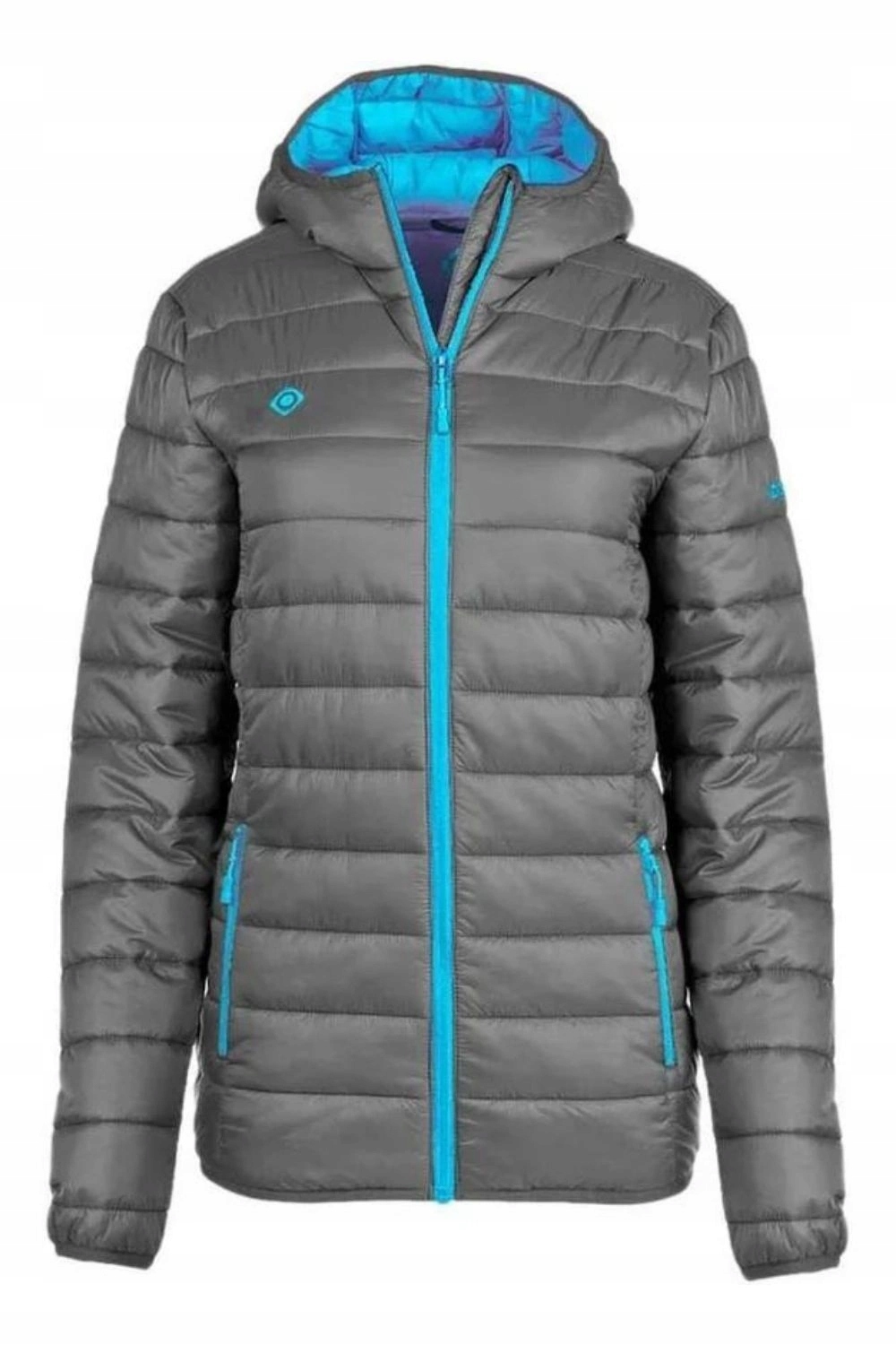 Dámská prošívaná péřová bunda Izas, zimní teplá, šedá, kapuce vel. XL