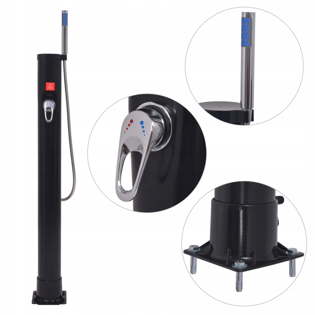 Zahradní solární sprcha s ruční hlavicí, 8 l, 115 cm, černá