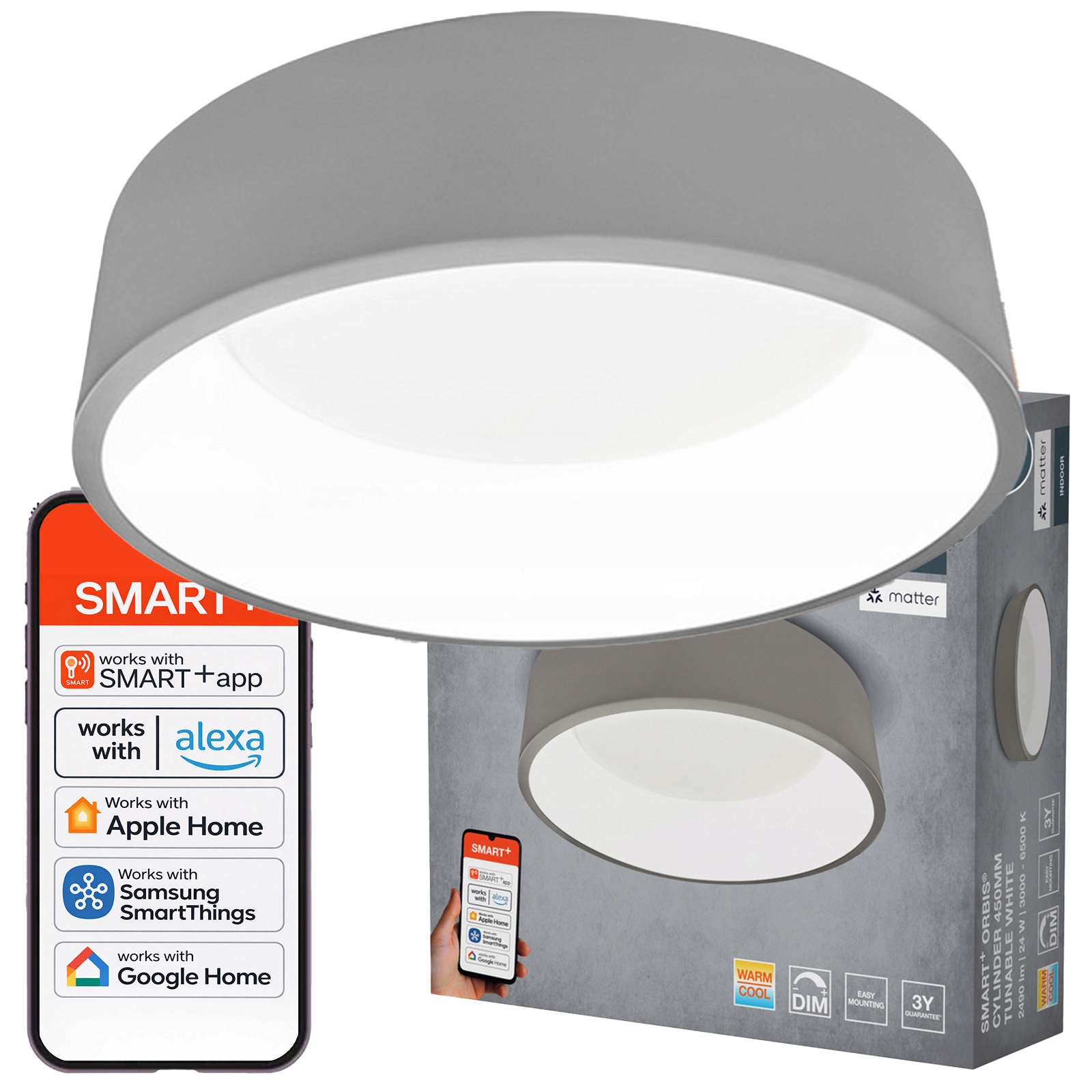 Stropné Svietidlo 24W 930lm Cct Šedá Smart+ WiFi Matter Cylinder Osram