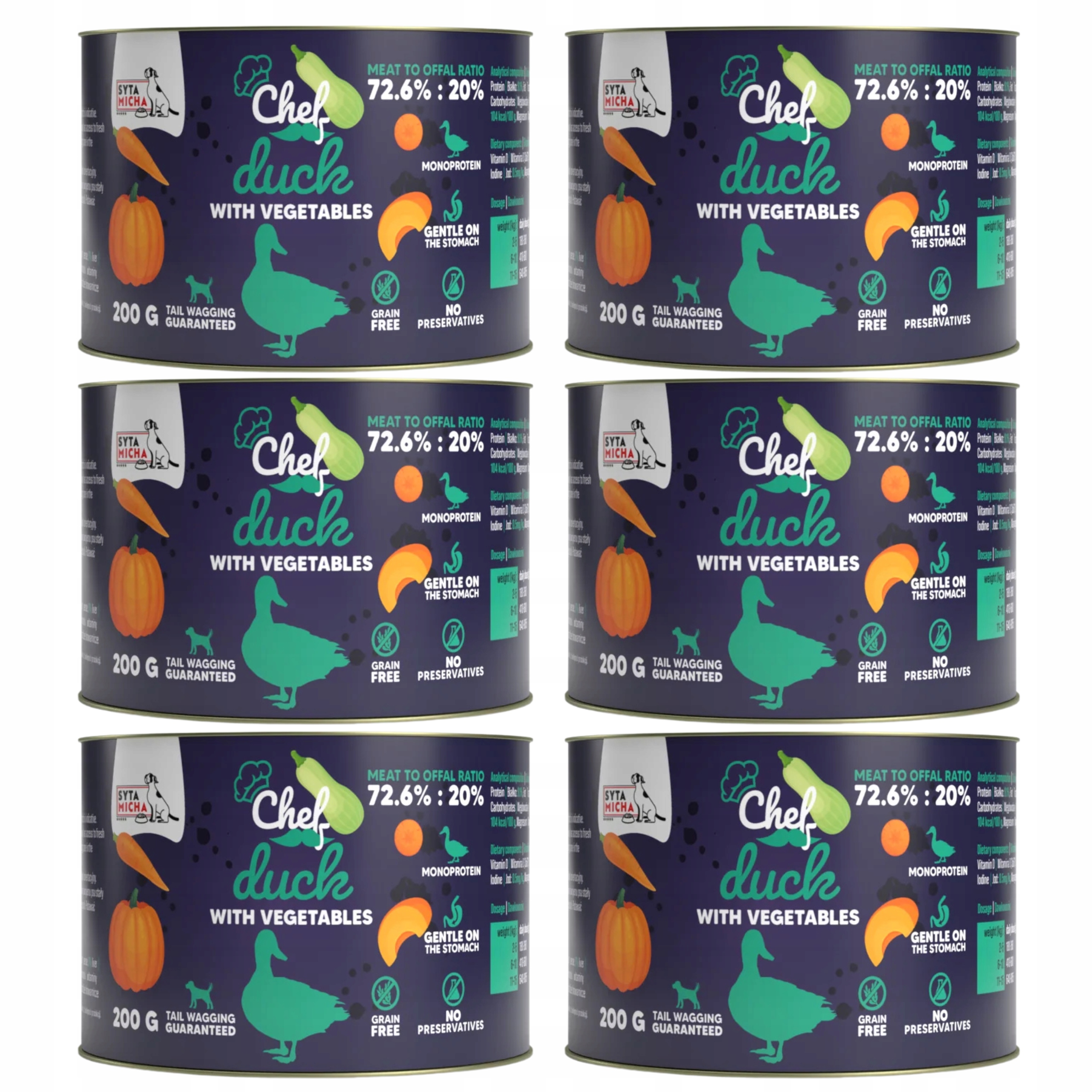 Levně Syta Micha Chef krmivo pro psy kachna se zeleninou 6 x 200 g