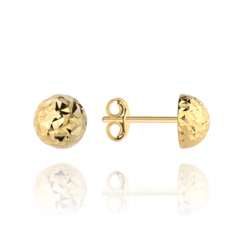 Zlaté 585 náušnice s půl kuličkou, průměr 6 mm, na tyči diamantové, lehké