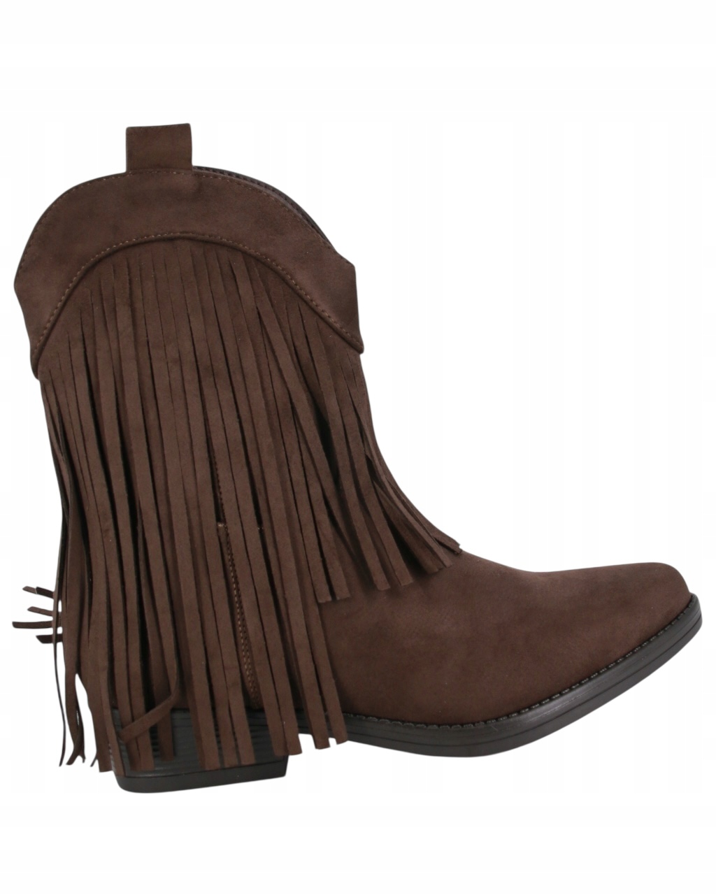 Kovbojské Boty Kotníkové Boty Hnědé Semišové Na Podpatku 4 cm Festivalové S Třásněmi 41