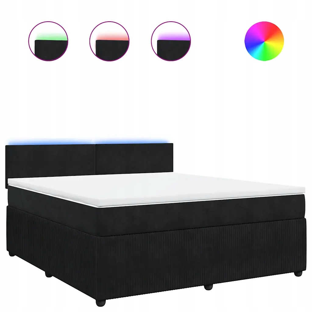 Kontinentální postel s Led, černá, 200 x 180 x 100,5 cm, matrace 180 x 2