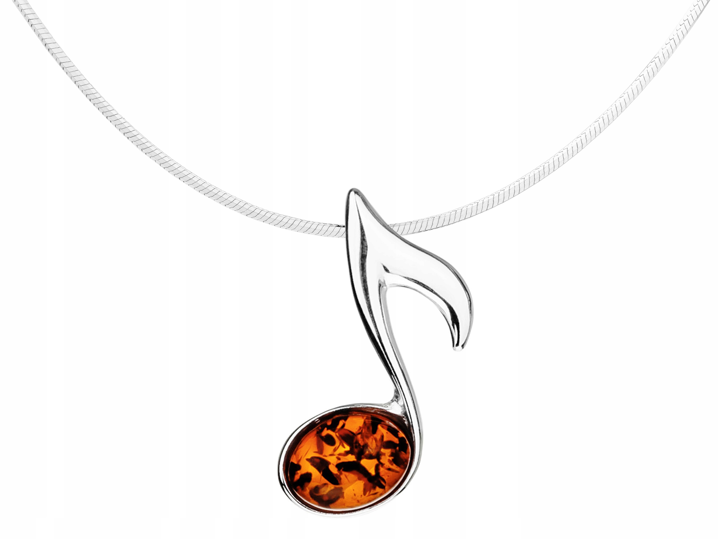 Krátký stříbrný dámský náhrdelník Nutka Osmička s jantarem Stříbro Zmijka 42