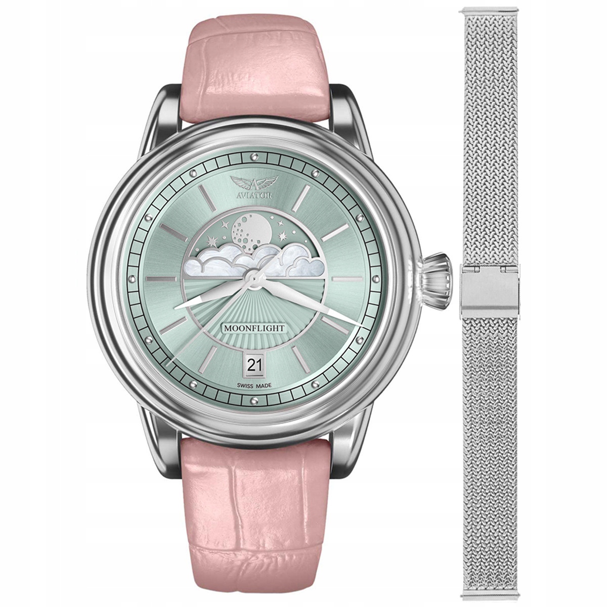 Dámské hodinky Aviator V.1.33.0.261.4.PM-SET stříbrné