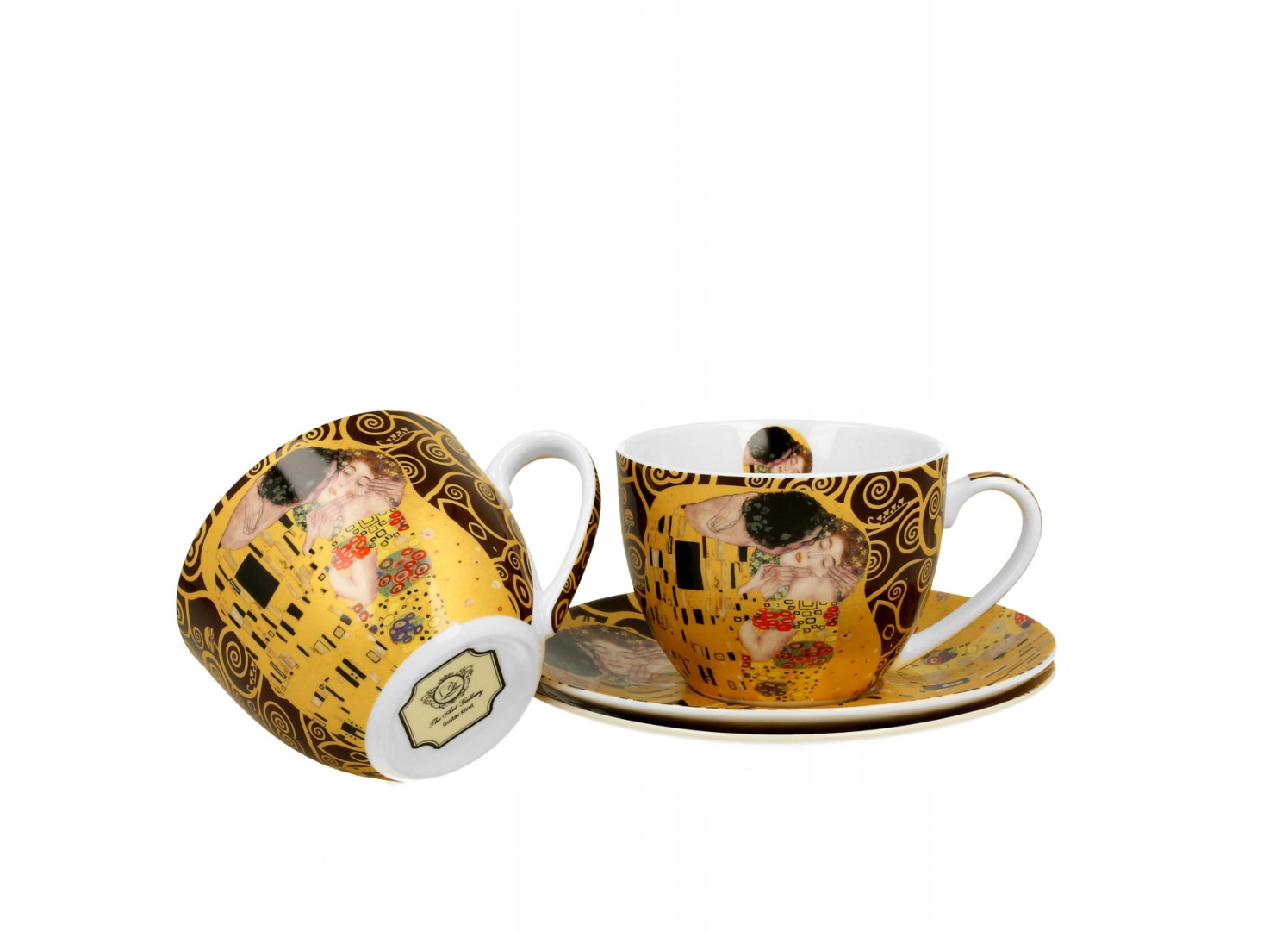 Komplet 2 filiżanki do herbaty Klimt kiss brown Kolor wielokolorowy