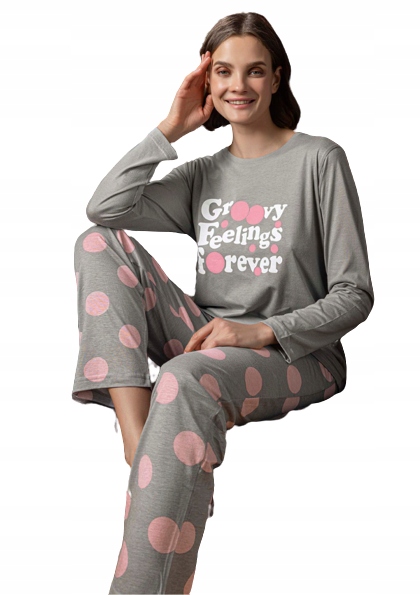 Šedé Pyžamo Groovy Feelings Forever Růžové Hrachy Bavlna Lyocell S