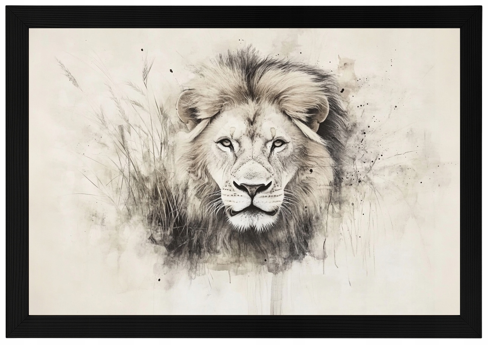 Rámeček Dřevěná Grafika, Plakát Zvířata, Afrika, Lev, 60x40
