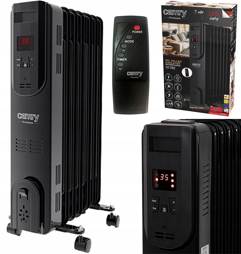 Olejový Elektrický Ohřívač S Dálkovým Ovládáním 7 Žeber, 3 Režimy Camry Cr 7812 1500W