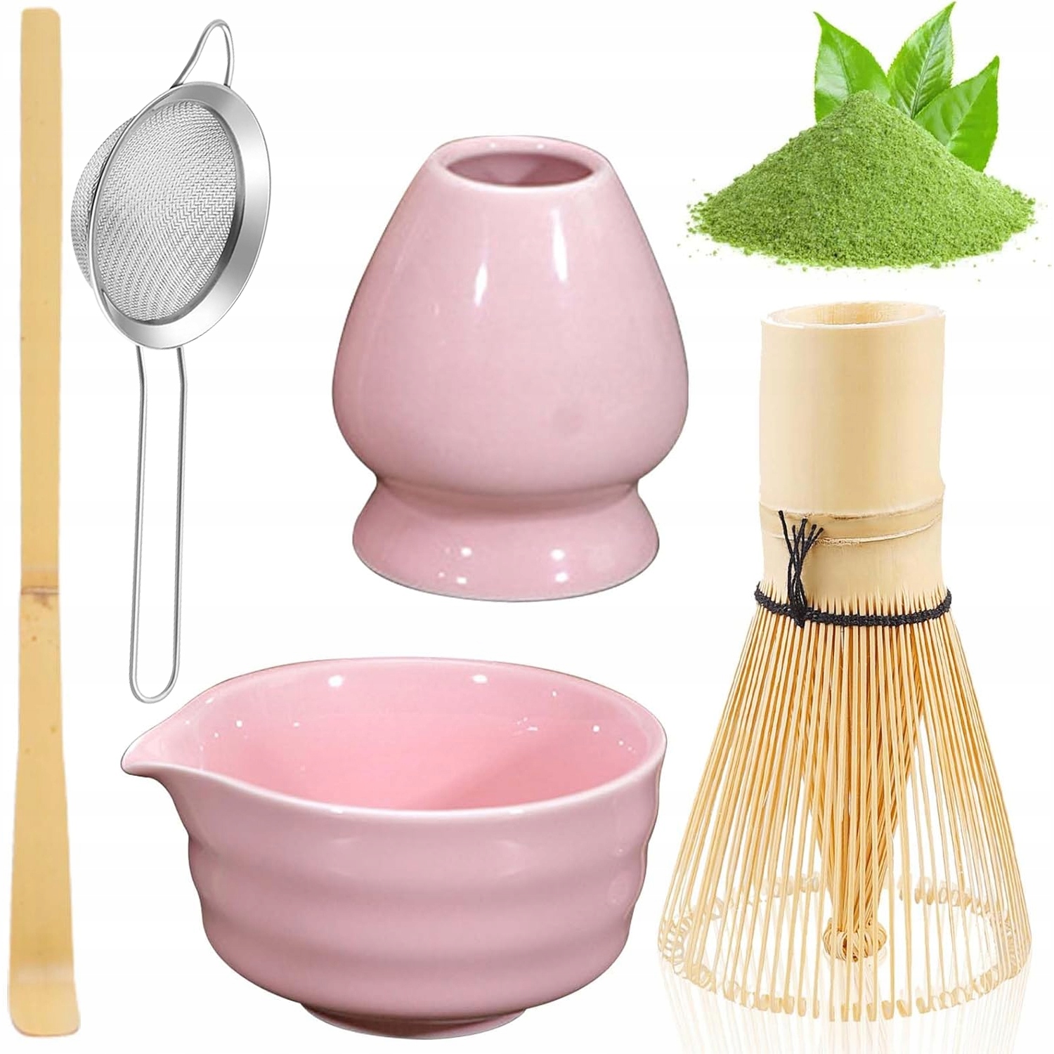 5KS Sada Čajů Matcha Sada Na Výrobu Matchy Růžová