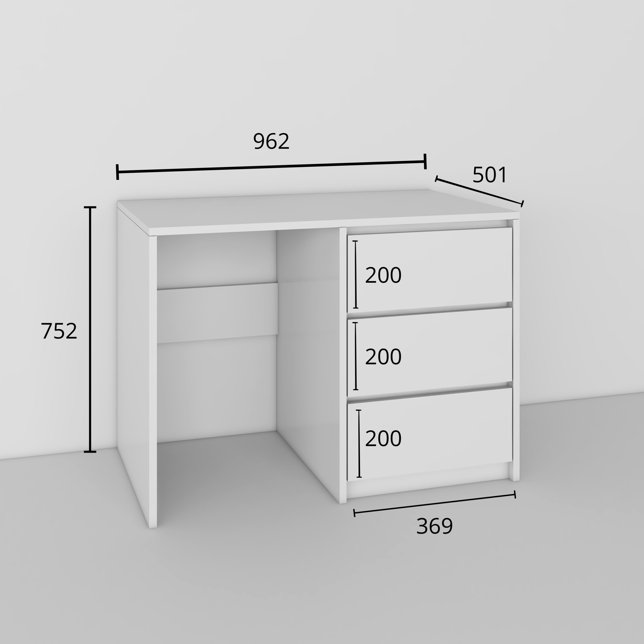 Funkcjonalne Biurko komputerowe z 3 szufladami Białe prawe 96x75x50 Kształt blatu prostokątny