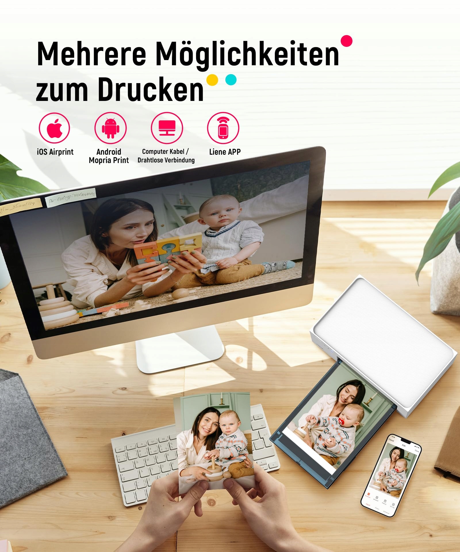 LIENE Drukarka Fotograficzna WiFi 10x15 300DPI Do iPhone Android PC — miniatura 3