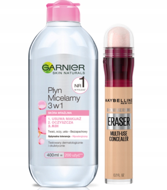 

Maybelline Eraser korektor, Garnier Płyn micelarny