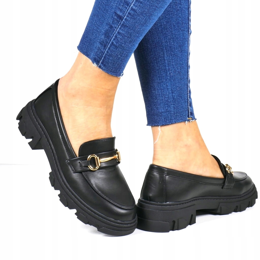 DAMSKIE MOKASYNY LORDSY EKO SKÓRA PÓŁBUTY ZE SPRZĄCZKĄ CZARNE MAT WYGODNE Kod producenta 956 CZARNE