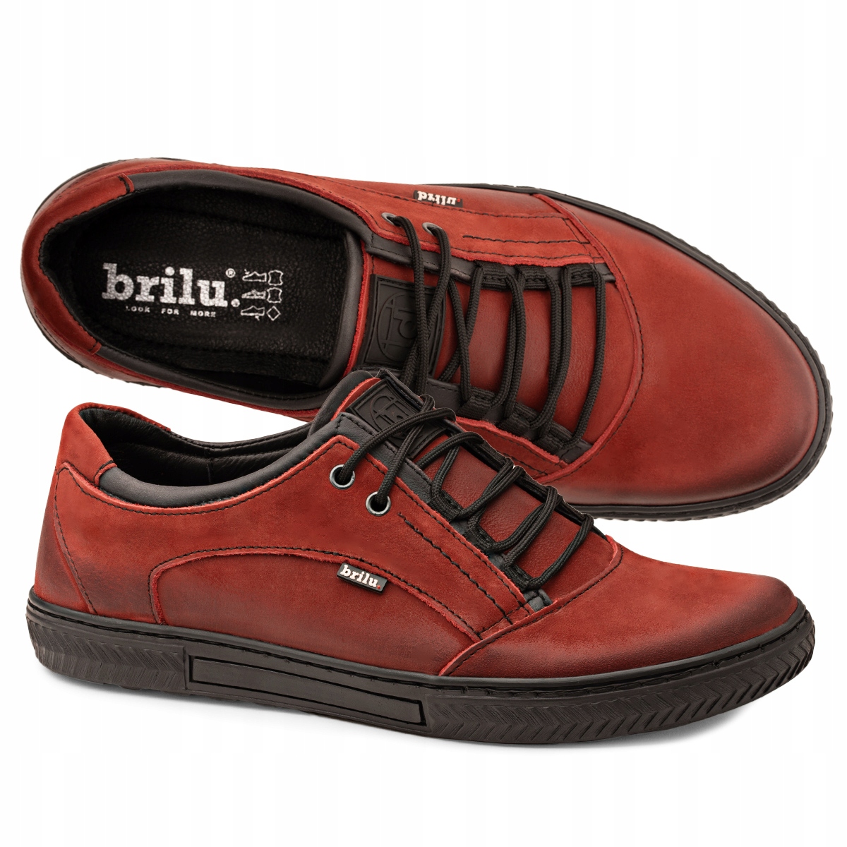 Brilu Skórzane Męskie Buty Sznurowane Bordowe 40