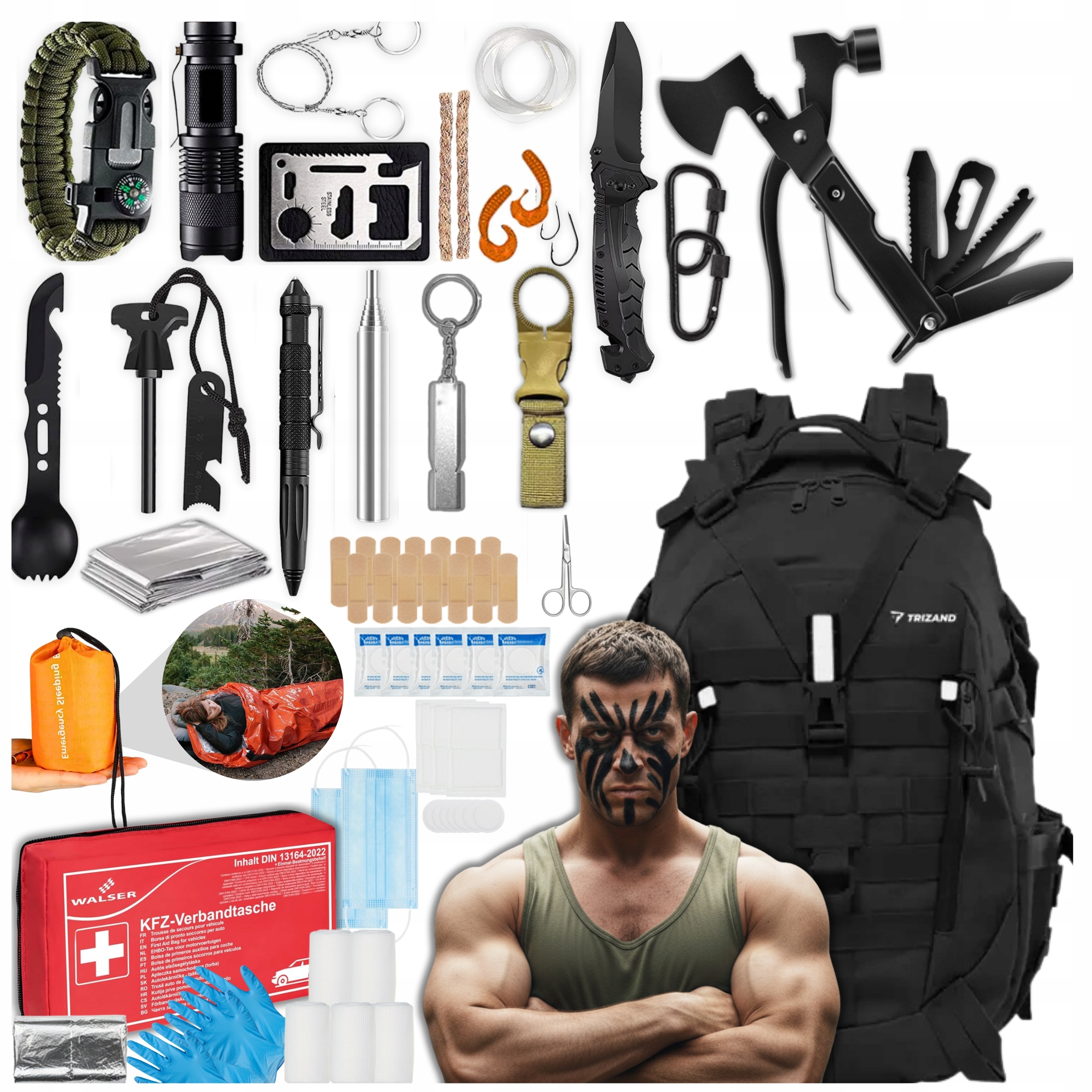 Batoh Přežití s vybavením Survivalový set Lékárnička Spací pytel 70v1