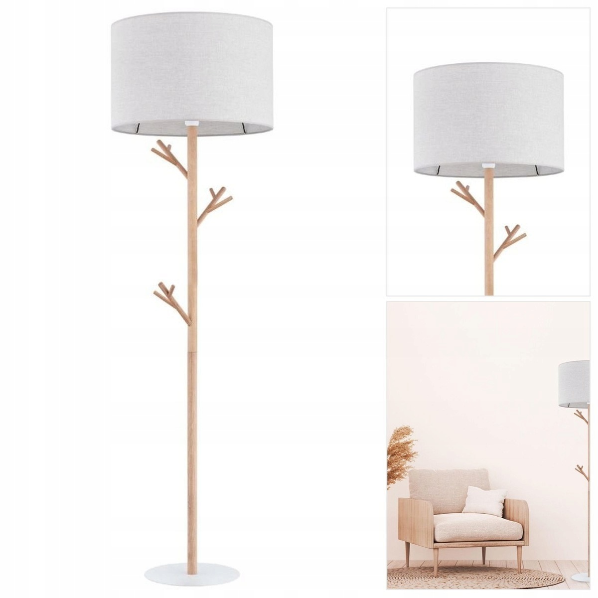 Stojací lampa šedá Albero Linen s harmonickým designem v obývacím pokoji Tk Lighting
