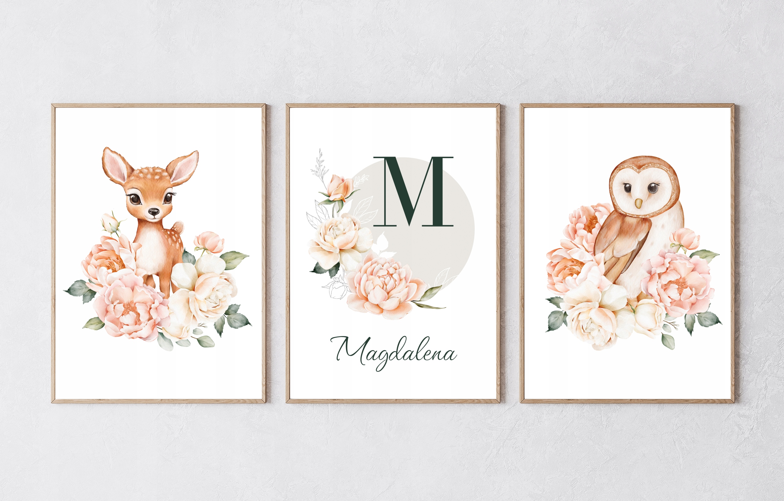 Plakaty Obrazki A4 do pokoju dziecka ZWIERZĄTKA SARENKA SOWA IMIĘ DZIECKA Płeć dziewczynki