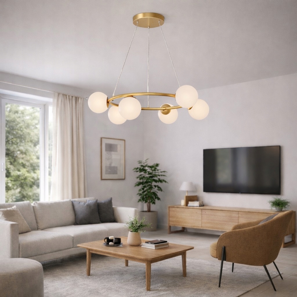 Závesná lampa luster Ring 6 zlatá 6xE27 biele gule do obývačky Výrobca