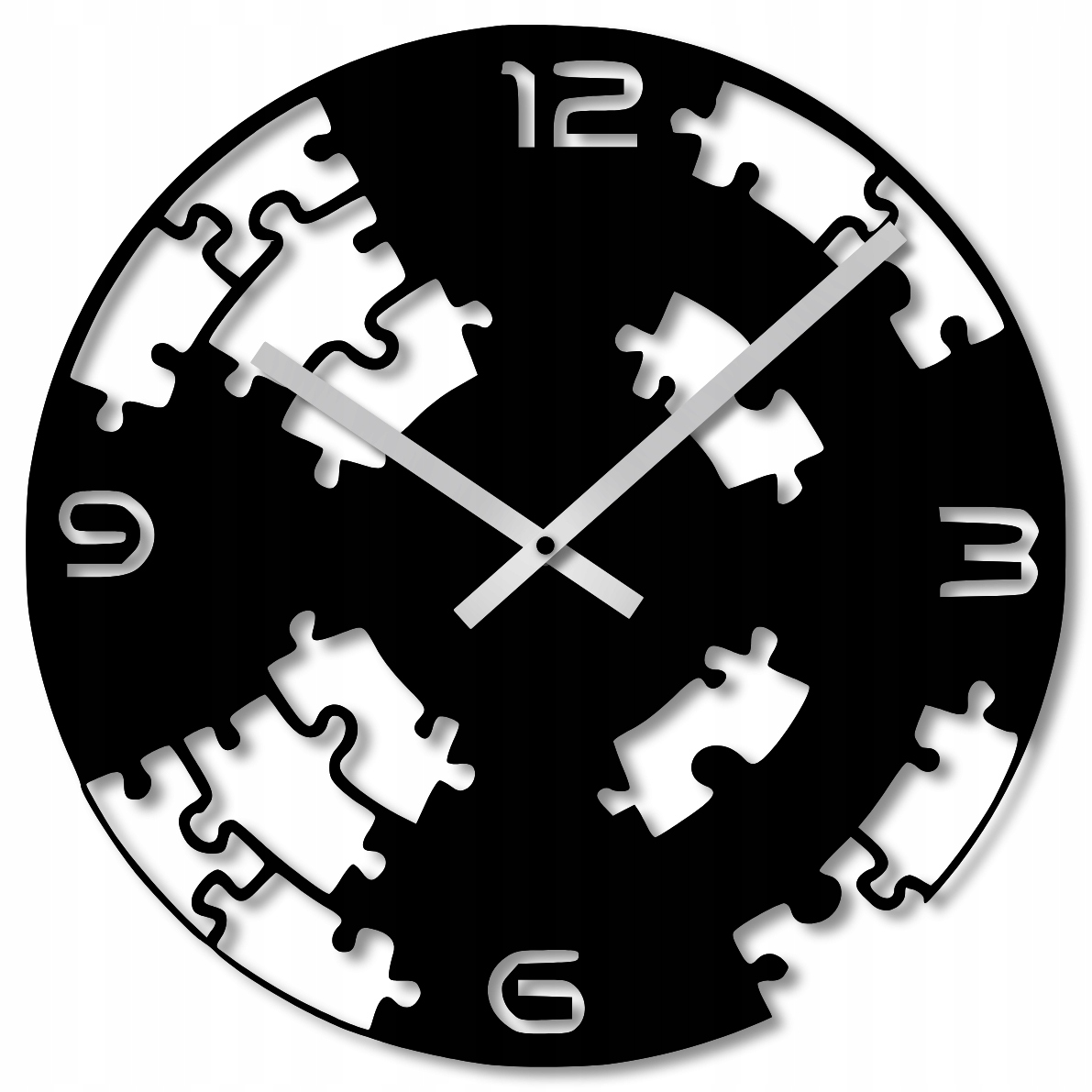 Nástěnné Hodiny 50 cm Dřevěné Nástěnné Hodiny Velké Černé Hodiny Puzzle 3D