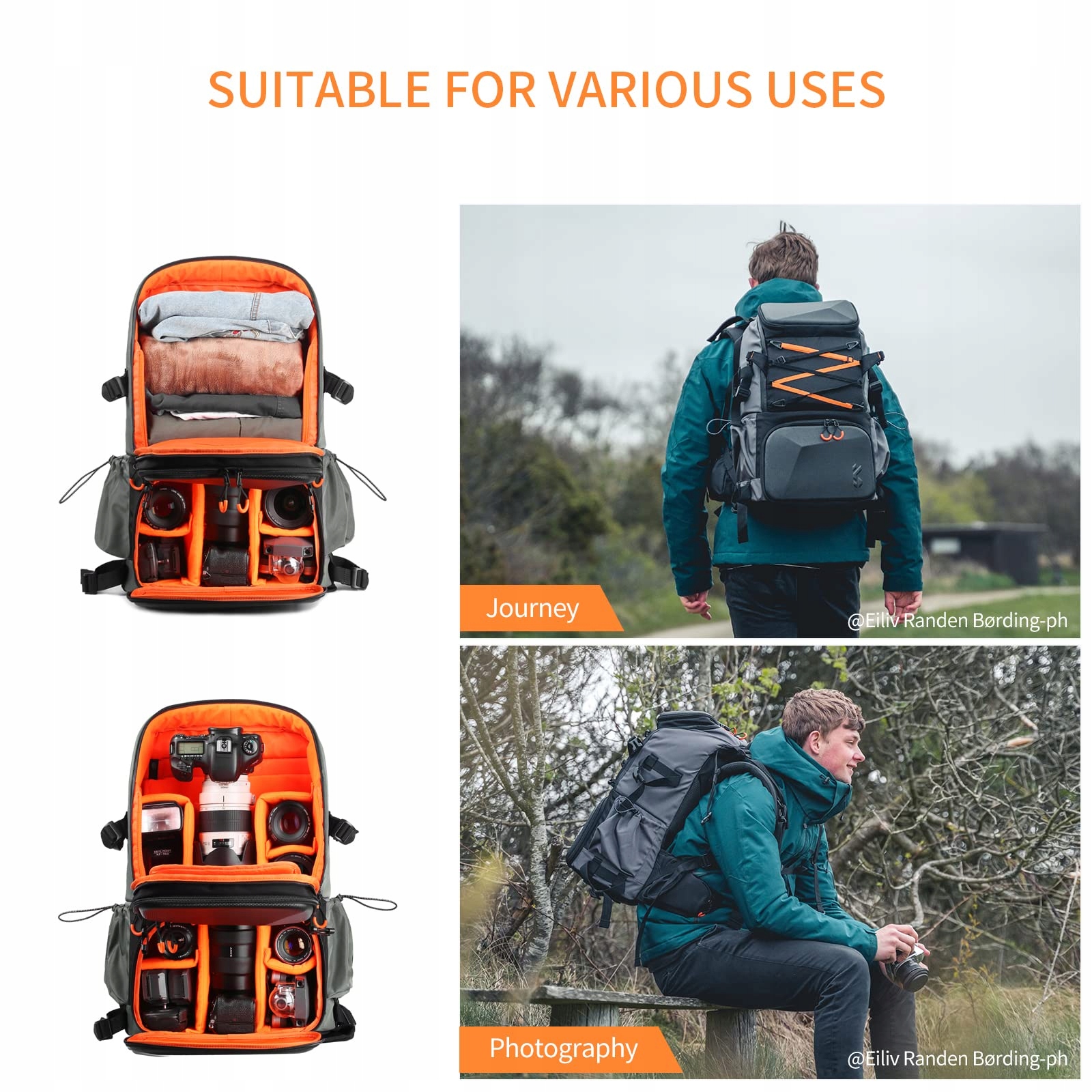 K&F CONCEPT Plecak Fotograficzny 32L Wodoodporny Z Przegrodą Na Laptopa — miniatura 4