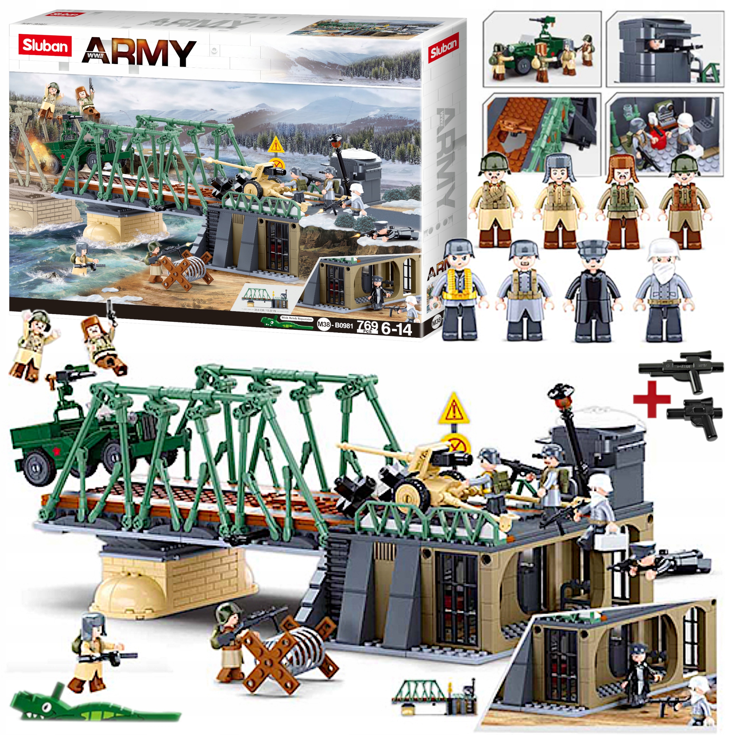 Stavebnice Bitva na mostě Jeep V pasti Armáda Bunkr Dělo Lego Zbraň