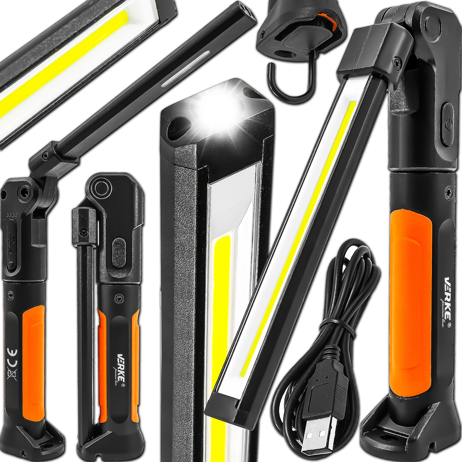 Verke V87515 Lampka Warsztatowa Led Cob Latarka Aku Z Magnesem Hak Usb