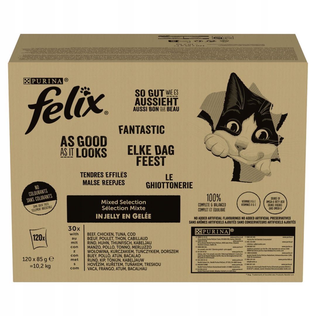 Felix Fantastické Krmivo pro kočky želé 10,2 kg (120 x 85 g)