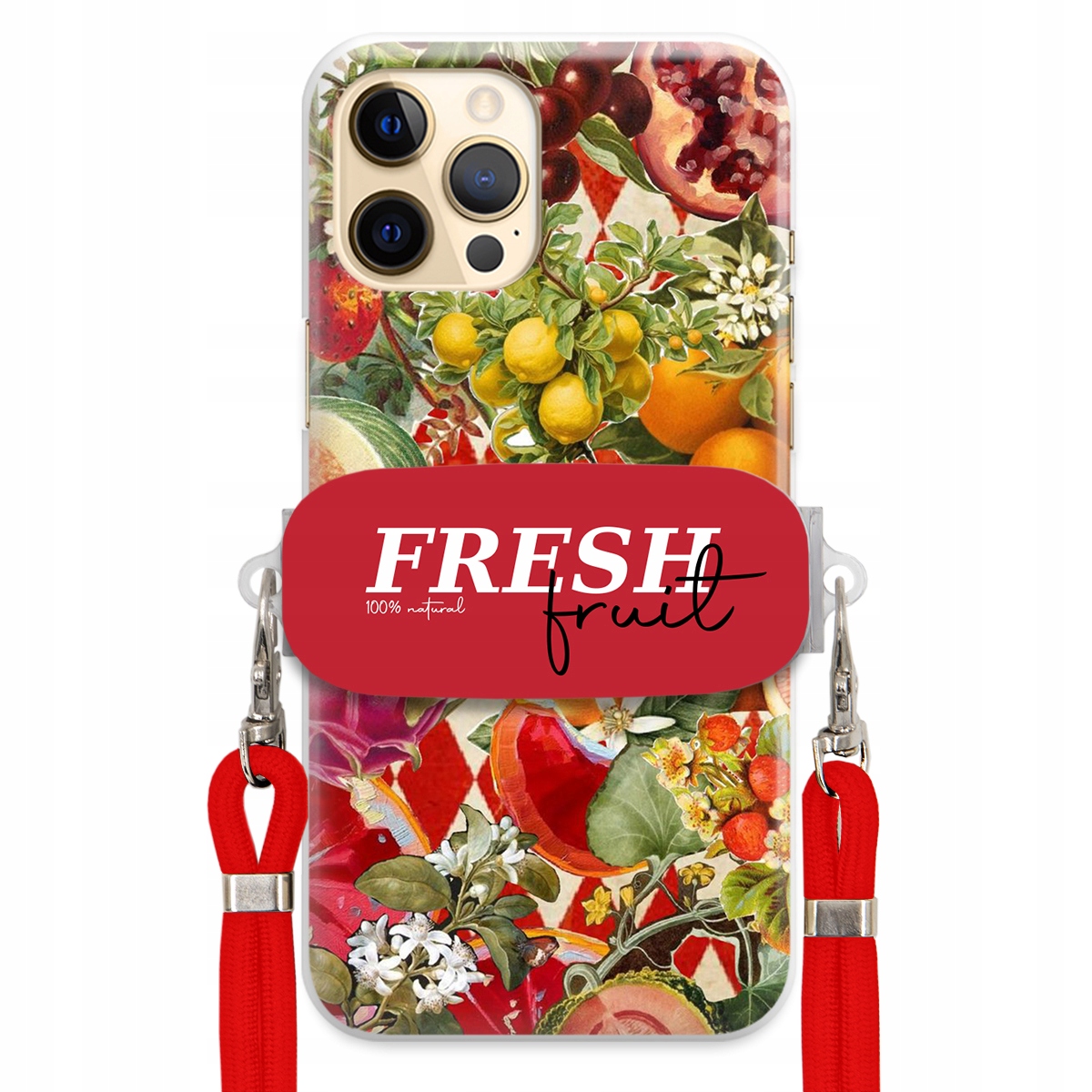 Pouzdro pro iPhone 12 Pro Max Červené vodítko Crossbody Držák Fresh Fruit