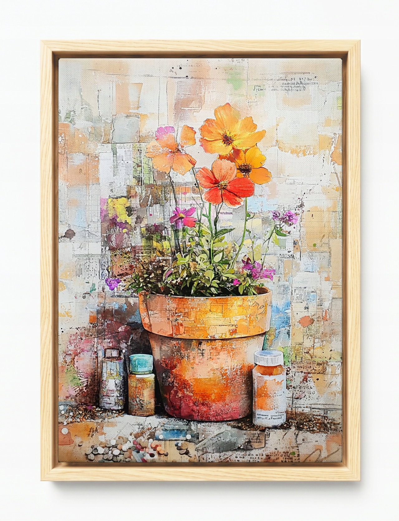 Obraz Rám Americký Box Dekorace Barevné Květiny Květináč Rostlinky 40x60