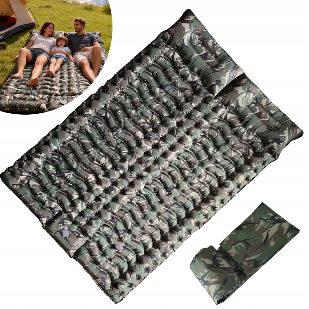 Dvoulůžková Nafukovací Matrace Do Stanu Samonafukovací Podložka Maskáčový 200 X 140 CM